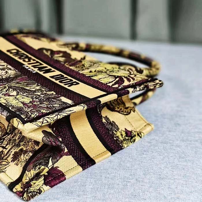 Dior Unisex CD Medium Book Tote Yellow Multicolor Toile De Jouy Voyage Embroidery