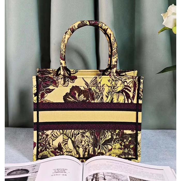 Dior Unisex CD Medium Book Tote Yellow Multicolor Toile De Jouy Voyage Embroidery