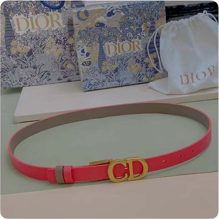 Dior Unisex CD Reversible Saddle Belt Golden Saddle Rani Pink Latte Smooth Calfskin