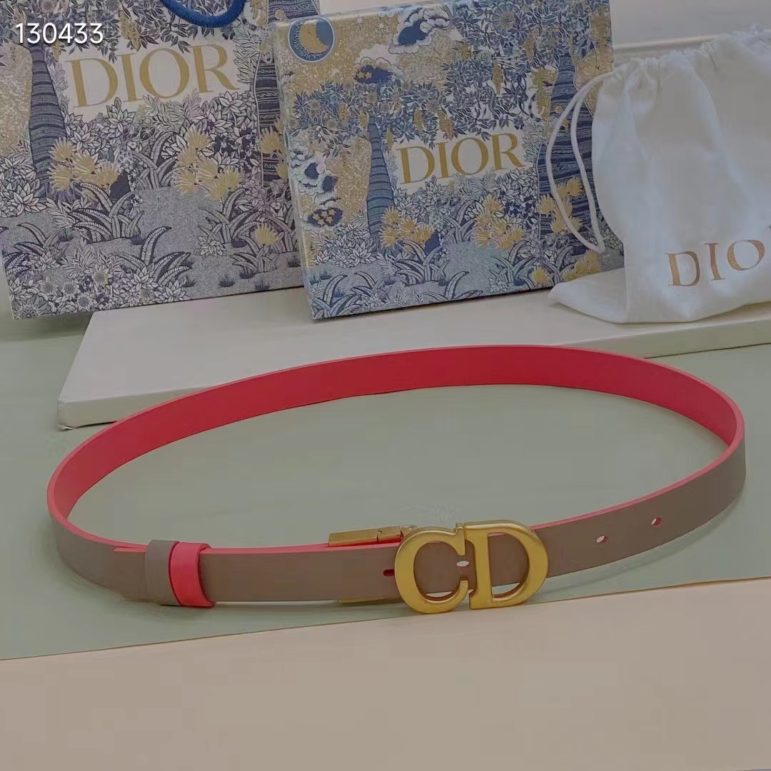 Dior Unisex CD Reversible Saddle Belt Golden Saddle Rani Pink Latte Smooth Calfskin