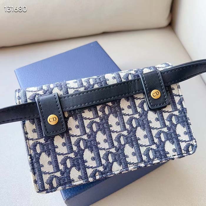 Dior Unisex CD Saddle Belt Pouch Blue Oblique Jacquard Front ‘D’ Stirrup