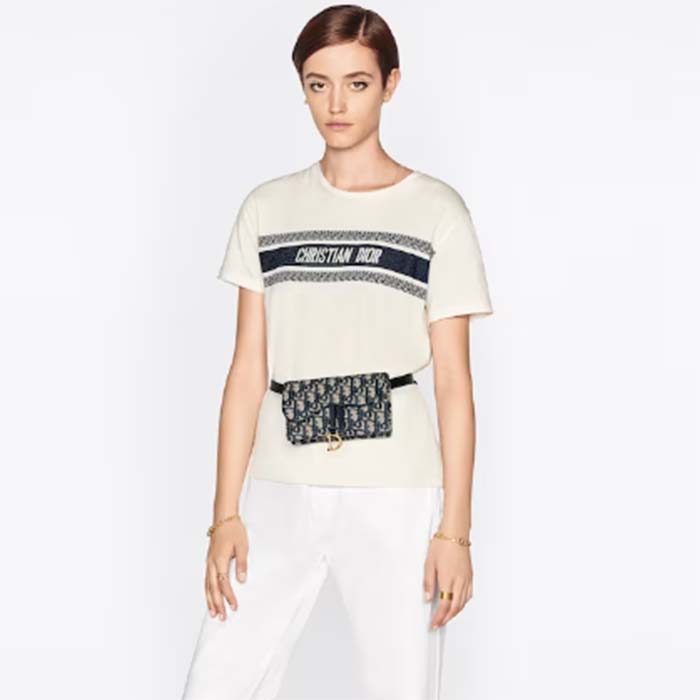 Dior Unisex CD Saddle Belt Pouch Blue Oblique Jacquard Front ‘D’ Stirrup
