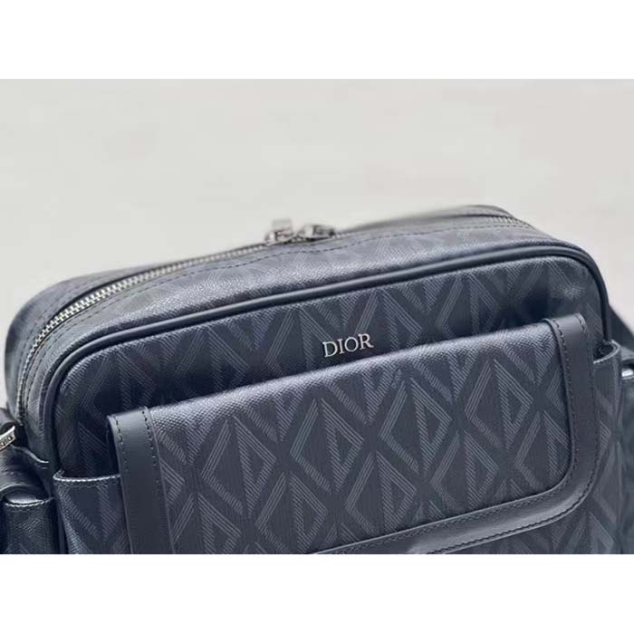 Dior Unisex Hit The Road Bag Messenger Pouch Black CD Diamond Canvas Smooth Calfskin