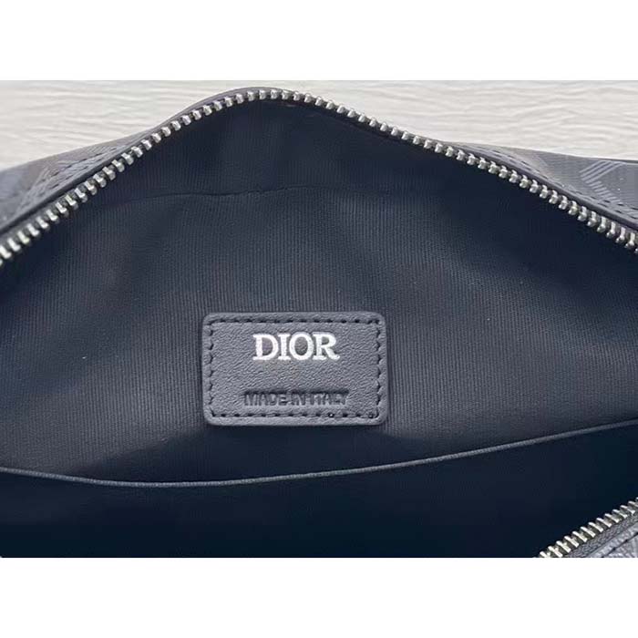 Dior Unisex Hit The Road Bag Messenger Pouch Black CD Diamond Canvas Smooth Calfskin