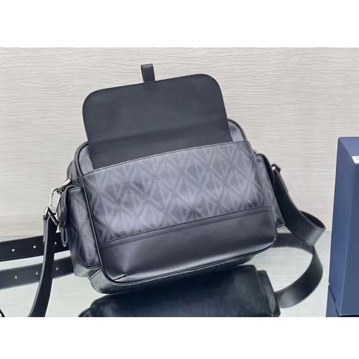 Dior Unisex Hit The Road Bag Messenger Pouch Black CD Diamond Canvas Smooth Calfskin
