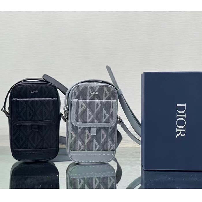 Dior Unisex Hit The Road Vertical Pouch Dior Gray CD Diamond Canvas