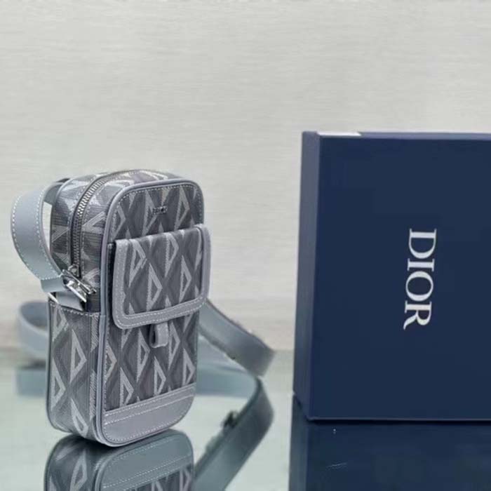 Dior Unisex Hit The Road Vertical Pouch Dior Gray CD Diamond Canvas