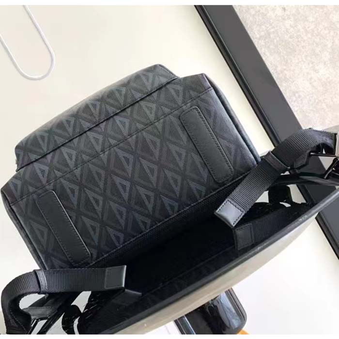 Dior Unisex Rider Backpack Black CD Diamond Canvas Smooth Calfskin