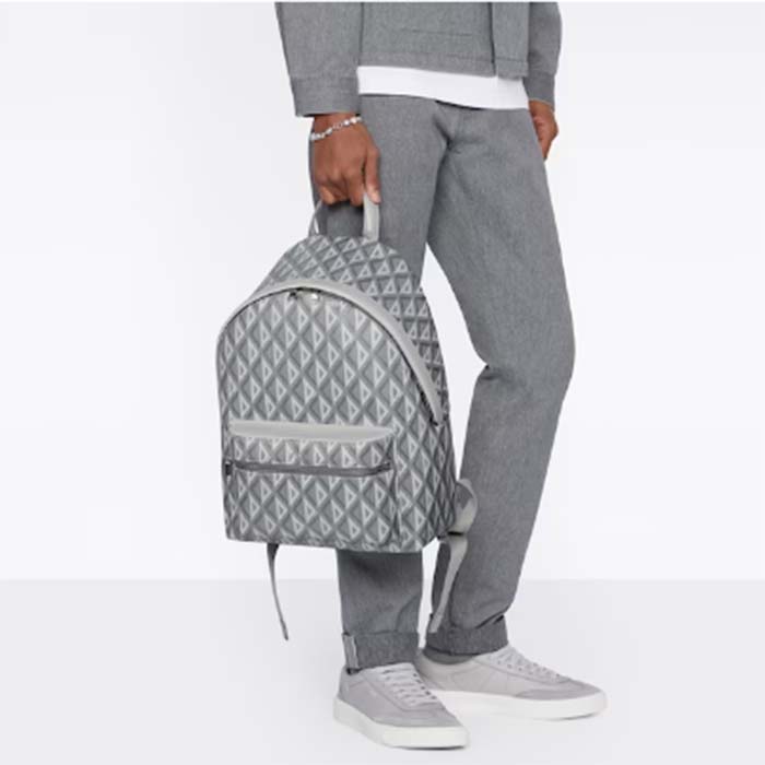 Dior Unisex Rider Backpack Gray CD Diamond Canvas Smooth Calfskin