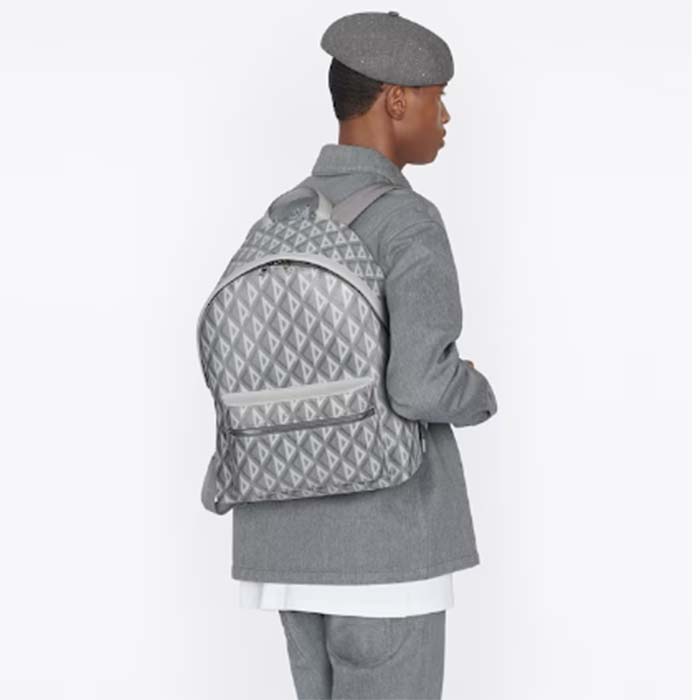 Dior Unisex Rider Backpack Gray CD Diamond Canvas Smooth Calfskin