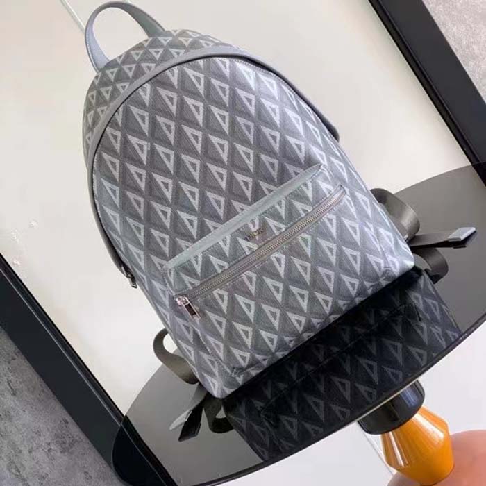 Dior Unisex Rider Backpack Gray CD Diamond Canvas Smooth Calfskin