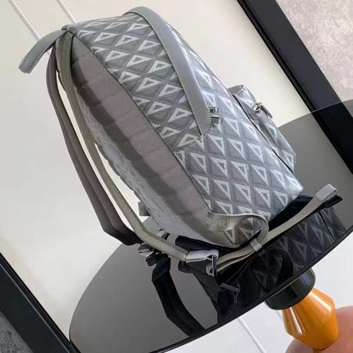 Dior Unisex Rider Backpack Gray CD Diamond Canvas Smooth Calfskin