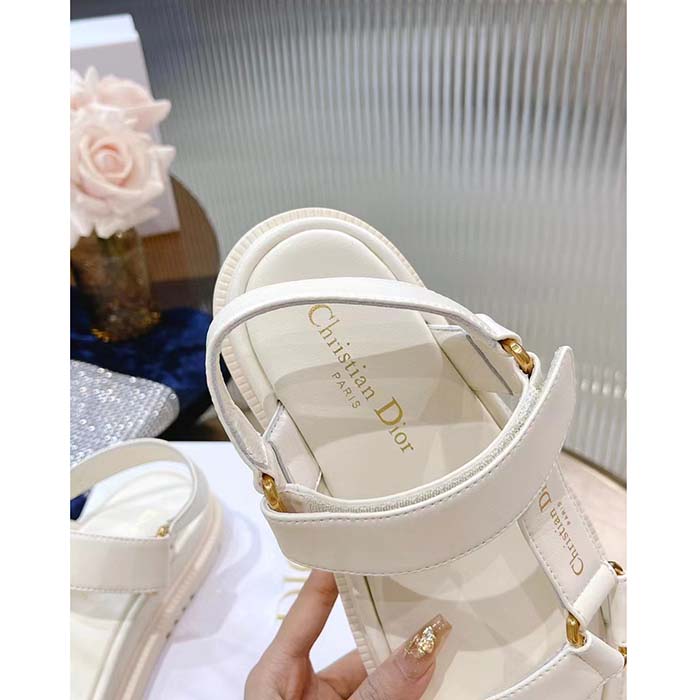 Dior Women CD D-Wave Sandal White Lambskin Paris Signature EVA Adjustable Scratch Band