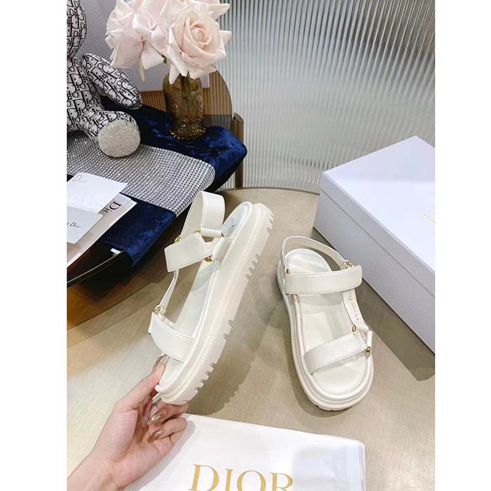 Dior Women CD D-Wave Sandal White Lambskin Paris Signature EVA Adjustable Scratch Band