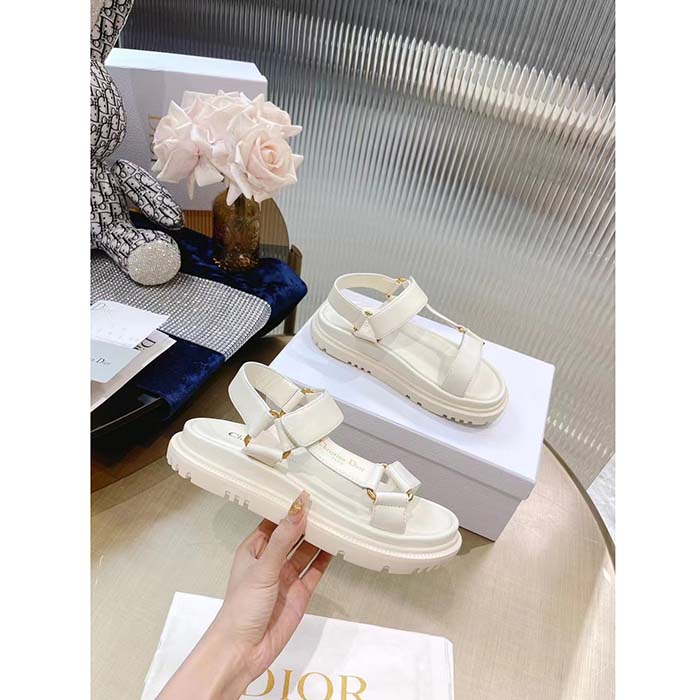 Dior Women CD D-Wave Sandal White Lambskin Paris Signature EVA Adjustable Scratch Band