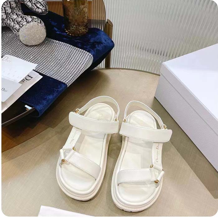 Dior Women CD D-Wave Sandal White Lambskin Paris Signature EVA Adjustable Scratch Band