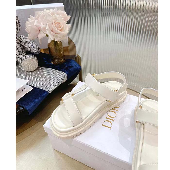 Dior Women CD D-Wave Sandal White Lambskin Paris Signature EVA Adjustable Scratch Band
