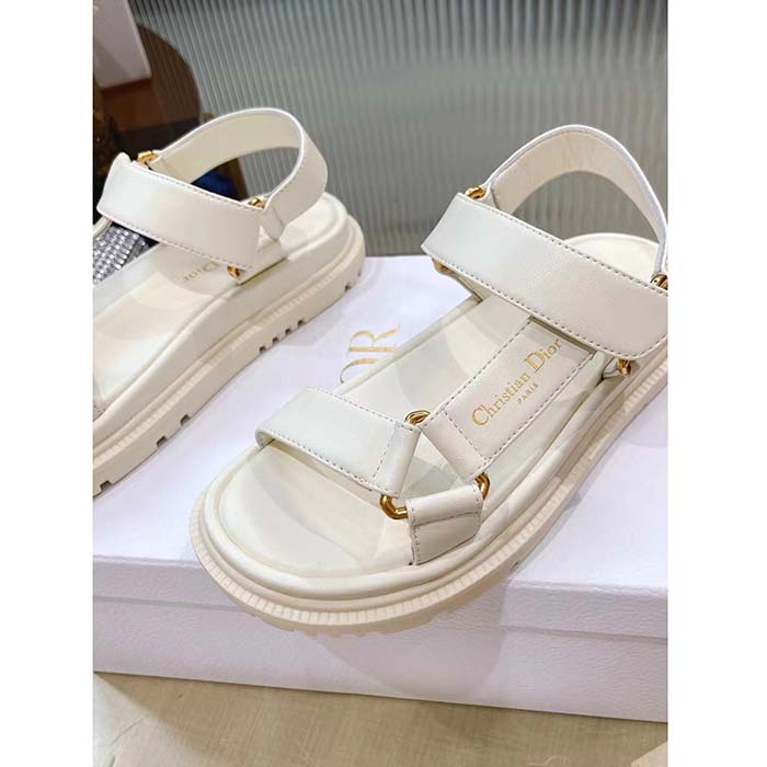 Dior Women CD D-Wave Sandal White Lambskin Paris Signature EVA Adjustable Scratch Band