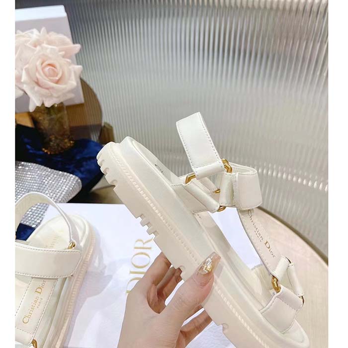 Dior Women CD D-Wave Sandal White Lambskin Paris Signature EVA Adjustable Scratch Band
