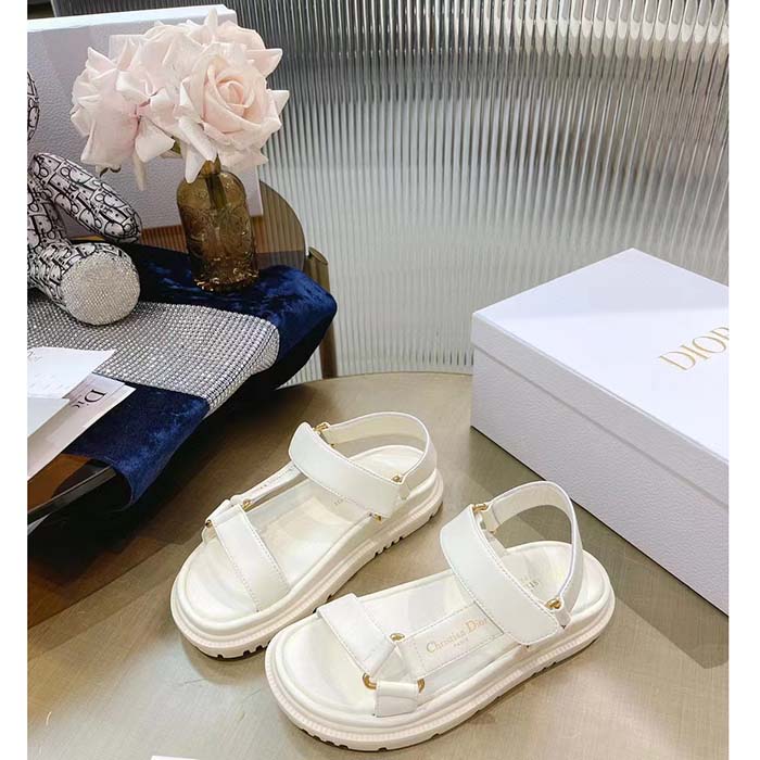 Dior Women CD D-Wave Sandal White Lambskin Paris Signature EVA Adjustable Scratch Band