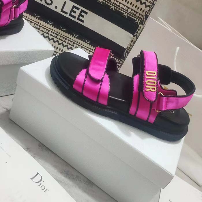 Dior Women CD Dioract Sandal Rani Pink Satin Black Lambskin