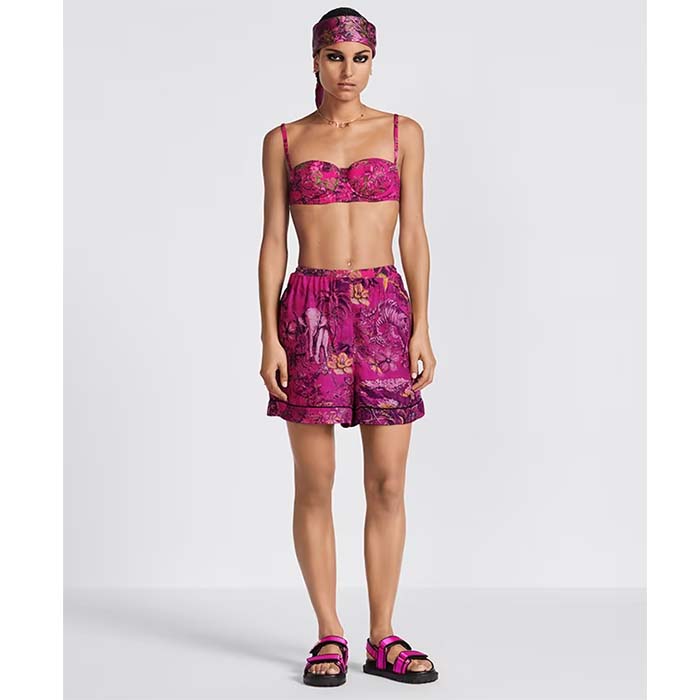 Dior Women CD Dioract Sandal Rani Pink Satin Black Lambskin