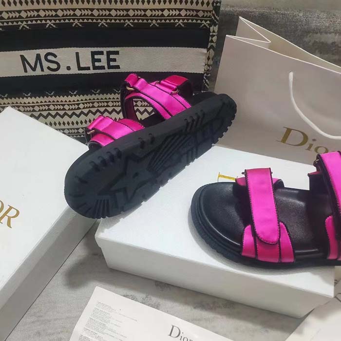 Dior Women CD Dioract Sandal Rani Pink Satin Black Lambskin