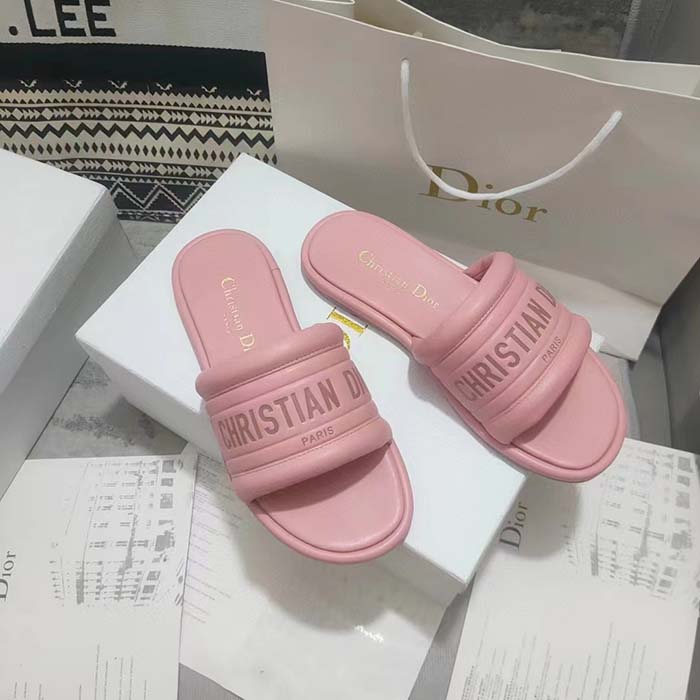 Dior Women CD Every-D Slide Pink Embossed Lambskin