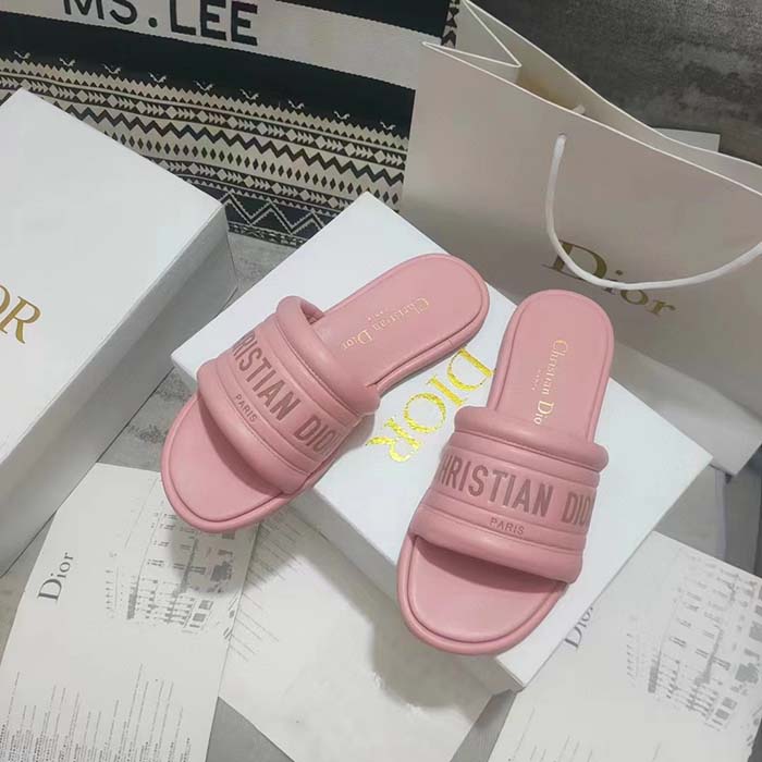 Dior Women CD Every-D Slide Pink Embossed Lambskin