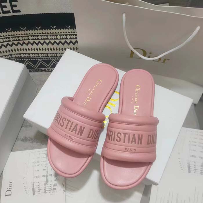 Dior Women CD Every-D Slide Pink Embossed Lambskin