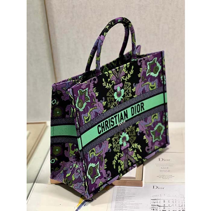 Dior Women CD Large Dior Book Tote Multicolor Dior Indian Purple Embroidery