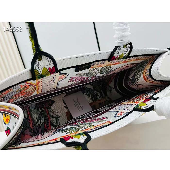 Dior Women CD Large Dior Book Tote White Multicolor Indian Animals Embroidery