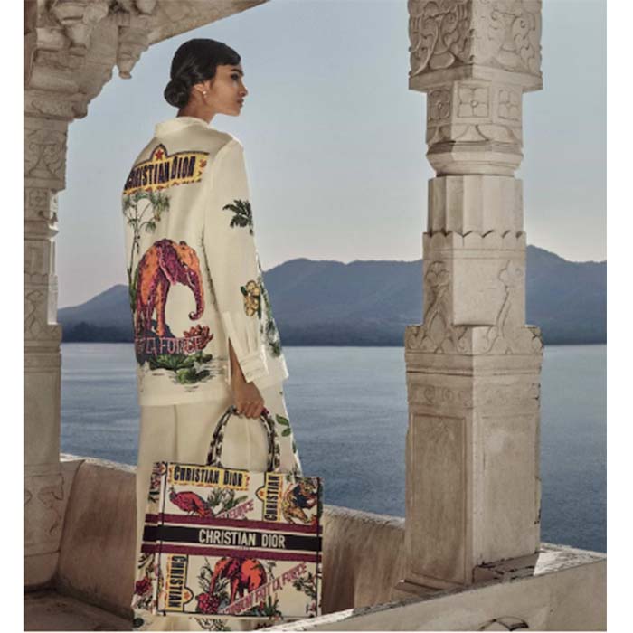 Dior Women CD Large Dior Book Tote White Multicolor Indian Animals Embroidery