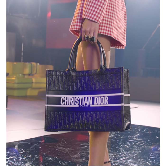 Dior Women CD Medium Book Tote Black Perforated Embossed Dior Oblique Calfskin