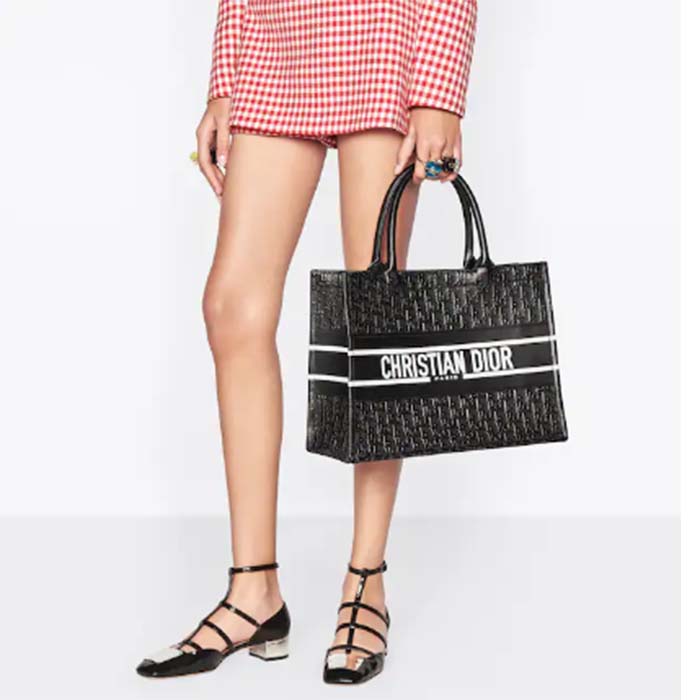 Dior Women CD Medium Book Tote Black Perforated Embossed Dior Oblique Calfskin