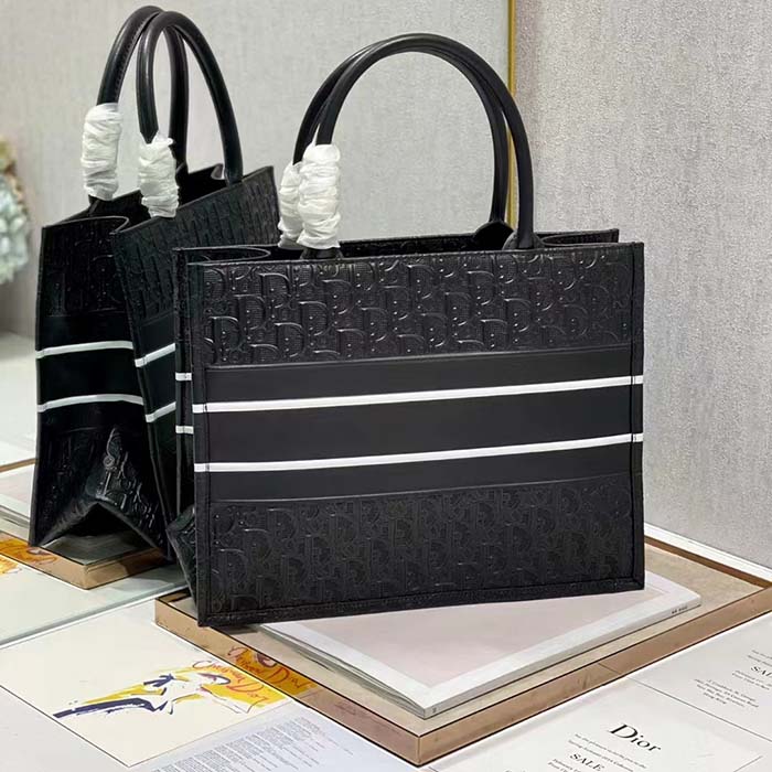 Dior Women CD Medium Book Tote Black Perforated Embossed Dior Oblique Calfskin