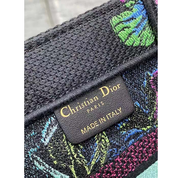 Dior Women CD Medium Book Tote Blue Multicolor Toile De Jouy Voyage Embroidery