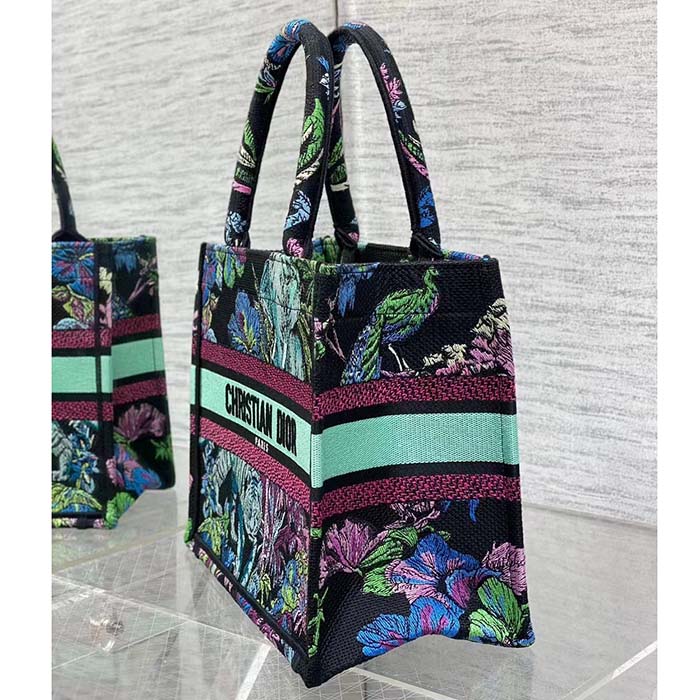 Dior Women CD Medium Book Tote Blue Multicolor Toile De Jouy Voyage Embroidery