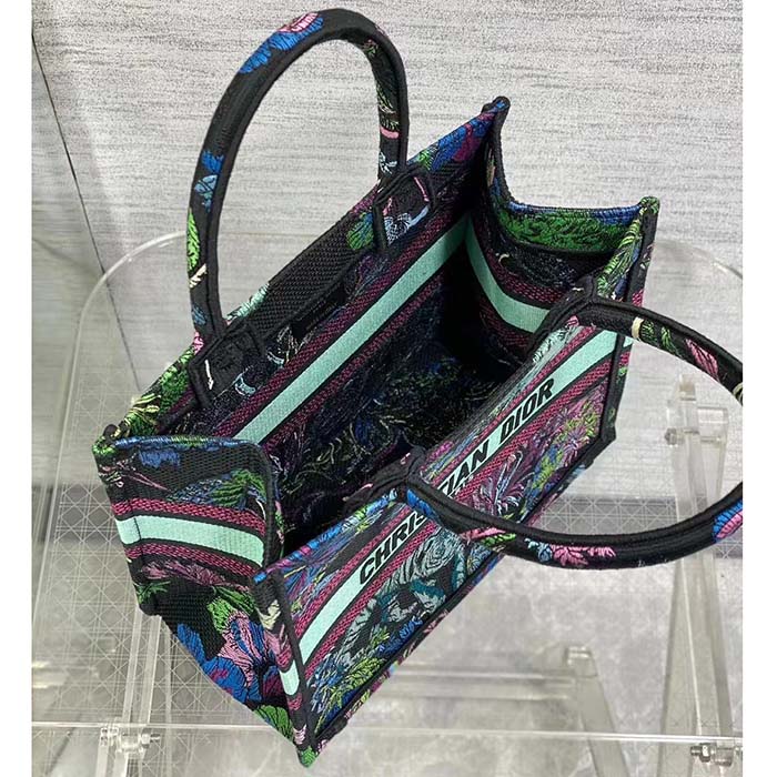Dior Women CD Medium Book Tote Blue Multicolor Toile De Jouy Voyage Embroidery