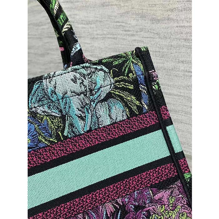 Dior Women CD Medium Book Tote Blue Multicolor Toile De Jouy Voyage Embroidery