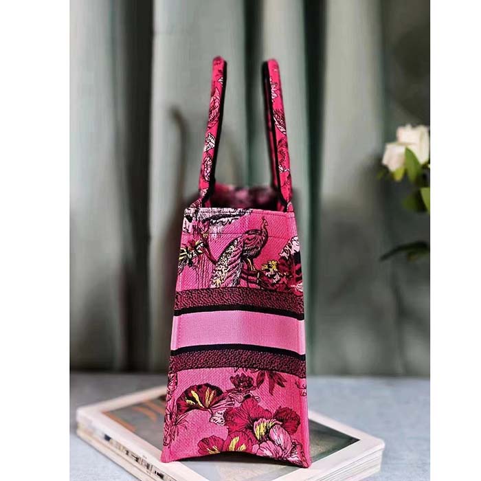 Dior Women CD Medium Book Tote Fuchsia Multicolor Toile De Jouy Voyage Embroidery