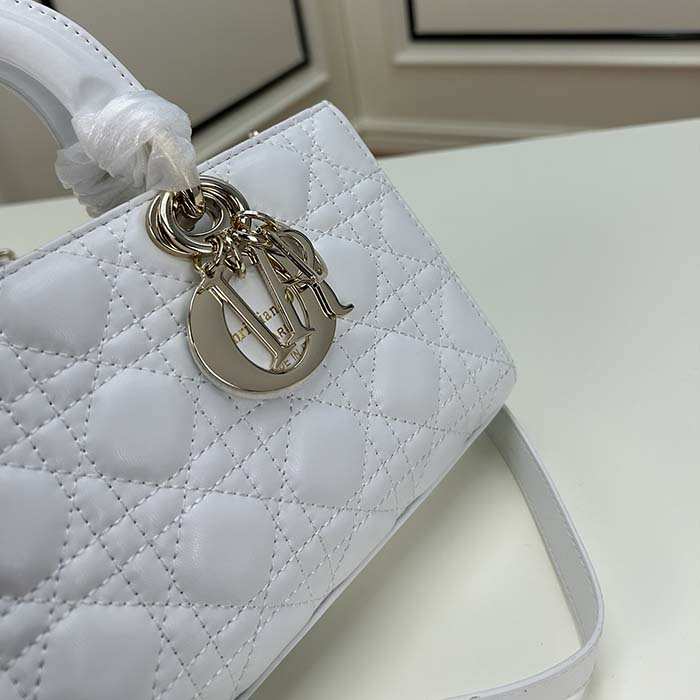 Dior Women CD Medium D-Joy Bag Latte Cannage Lambskin