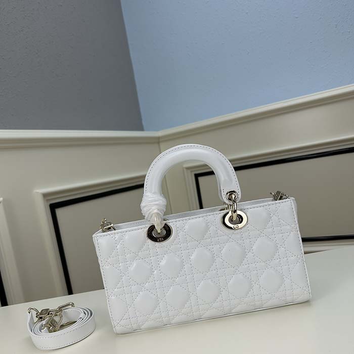 Dior Women CD Medium D-Joy Bag Latte Cannage Lambskin