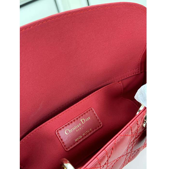 Dior Women CD Medium D-Joy Bag Scarlet Red Cannage Lambskin