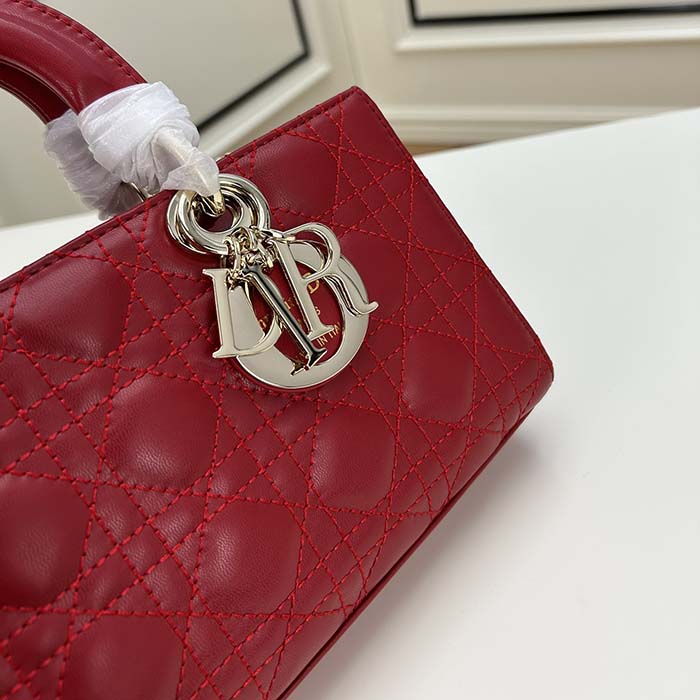 Dior Women CD Medium D-Joy Bag Scarlet Red Cannage Lambskin