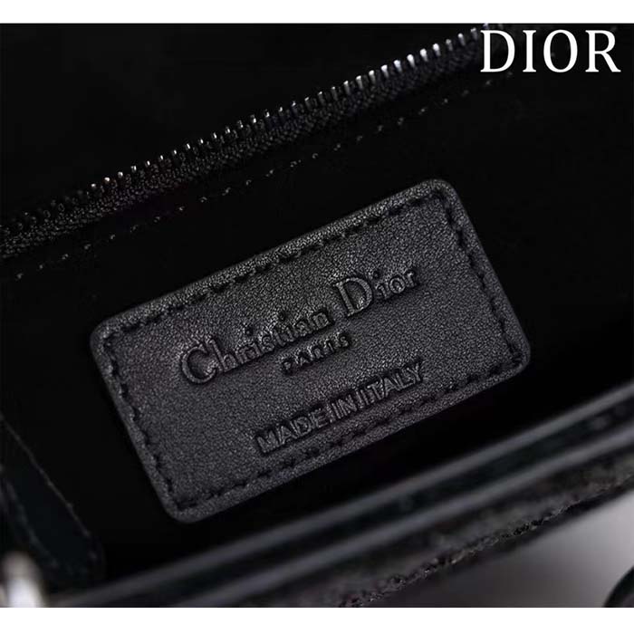 Dior Women CD Mini Lady Dior Bag Black Cannage Cotton Embroidered Micropearls