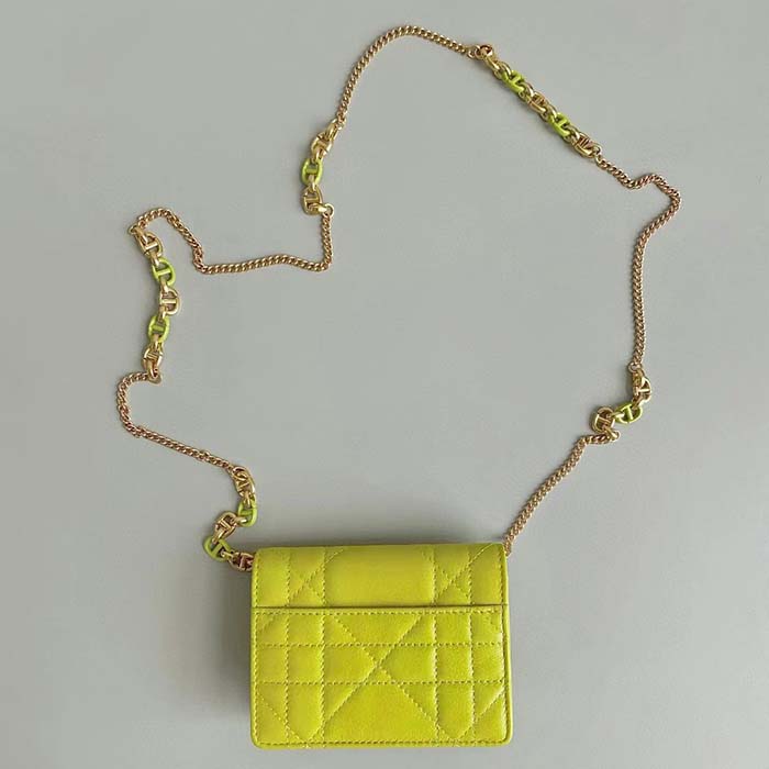 Dior Women CD Miss Caro Micro Bag Lime Yellow Macrocannage Lambskin