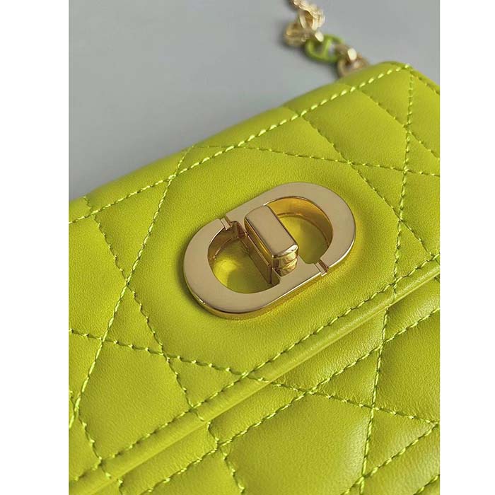 Dior Women CD Miss Caro Micro Bag Lime Yellow Macrocannage Lambskin