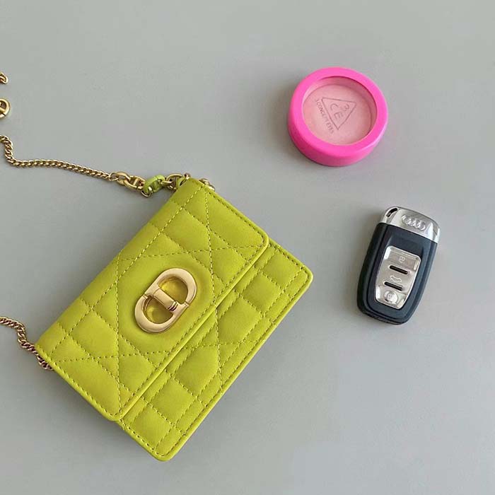 Dior Women CD Miss Caro Micro Bag Lime Yellow Macrocannage Lambskin
