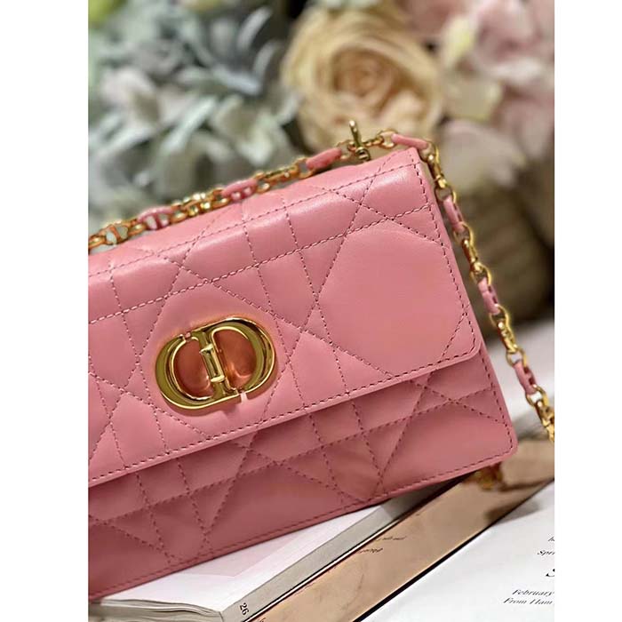 Dior Women CD Miss Caro Mini Bag Light Pink Macrocannage Lambskin